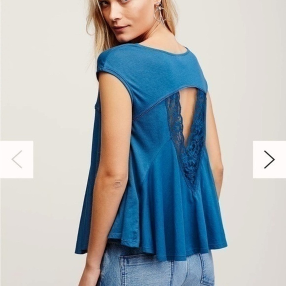 Free People top turquoise blue size Small flare balletcore Lace cut out back